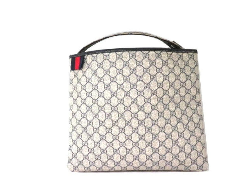 Gucci blue beige GG monogram canvas handbag top handle web